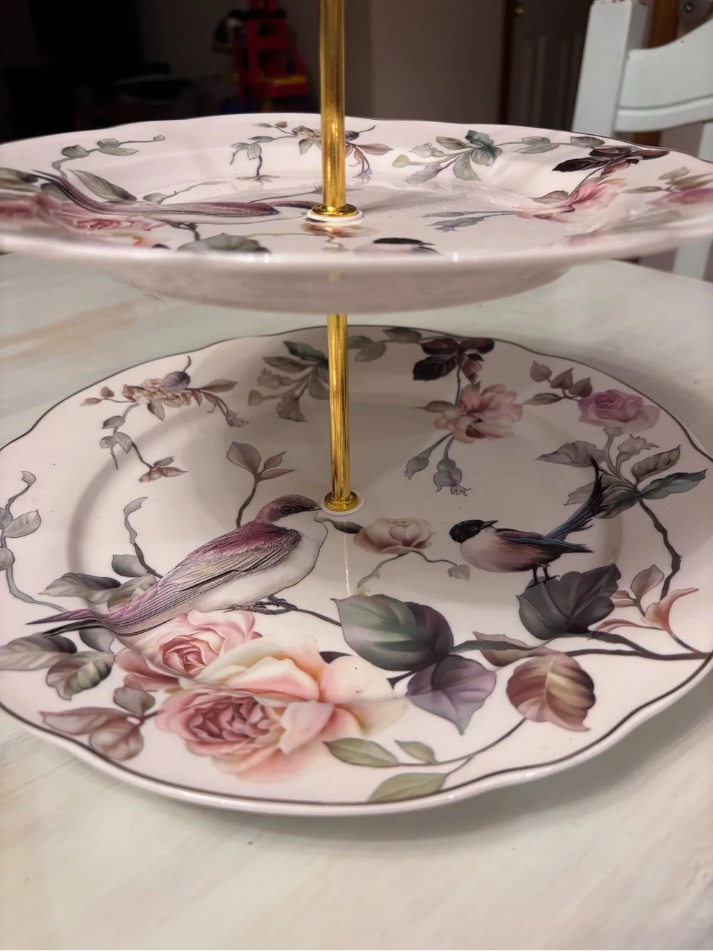 Grace Teaware Porcelain 2-Tier Server Gold Trim Floral Design Magnolia Garden